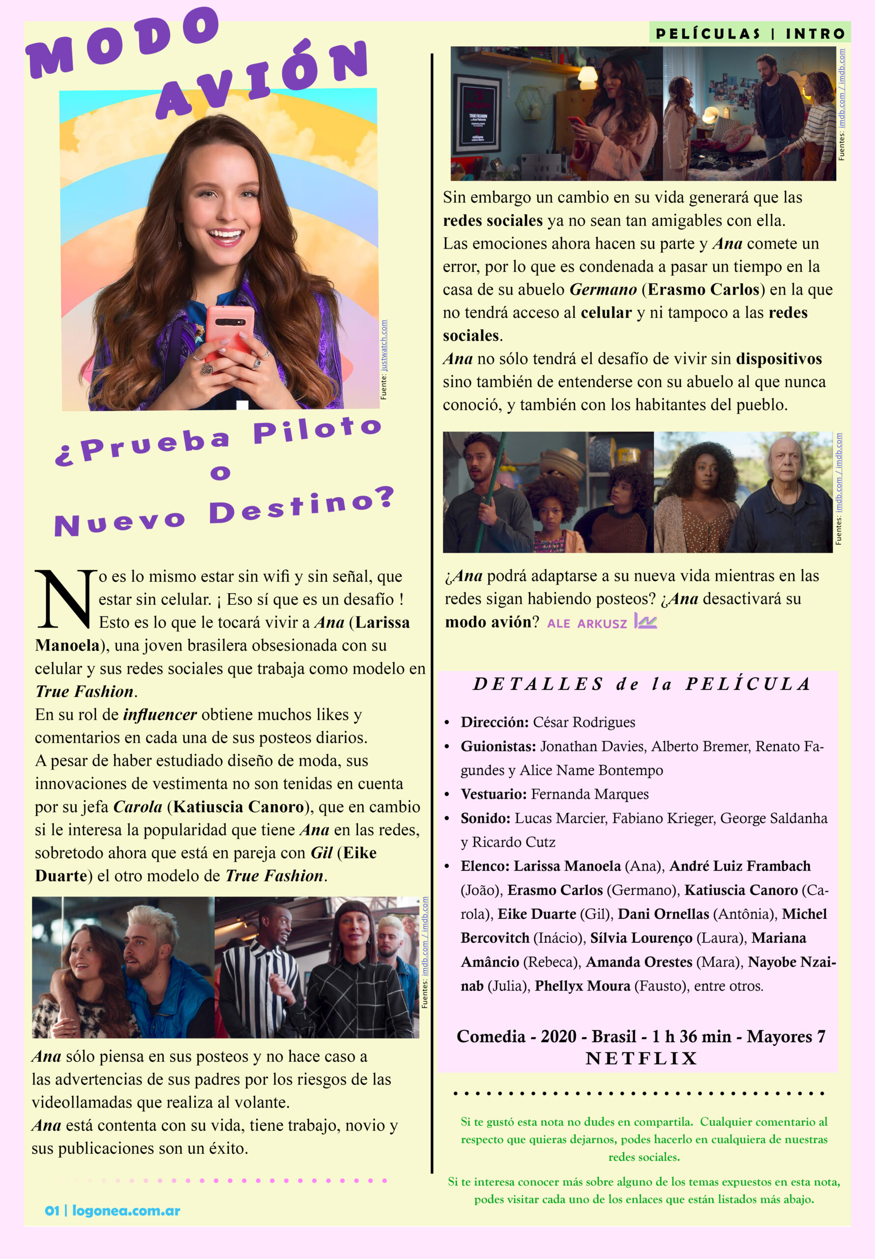 Modo avión celular redes sociales larissa manoela erasmo carlos andré luiz frambach eike duarte katiuscia canoro comedia brasil netflix true fashion influencer